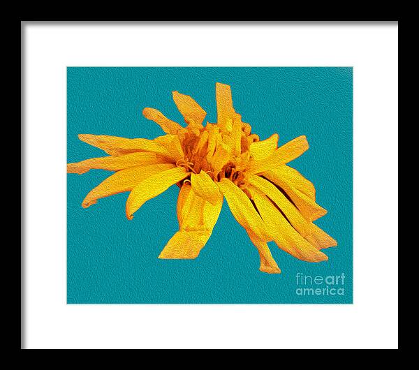 Yellow Artistic Flower and Blue Background - Framed Print