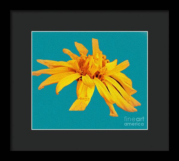 Yellow Artistic Flower and Blue Background - Framed Print
