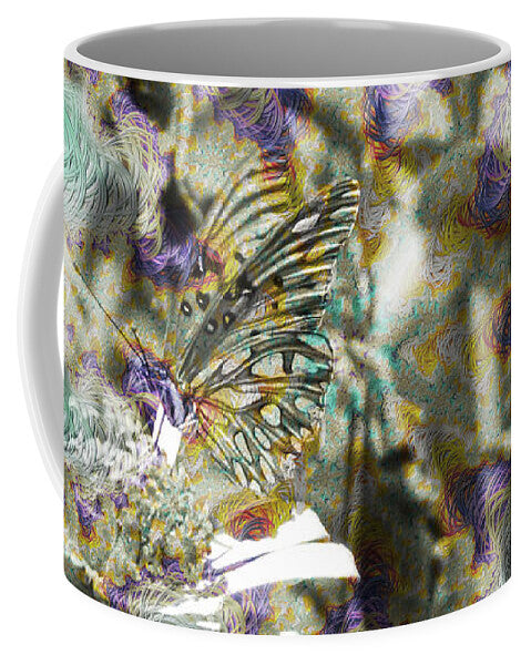 Yellow Butterfly and Teal Waves Overlay - Mug