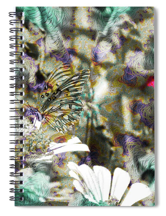 Yellow Butterfly and Teal Waves Overlay - Spiral Notebook