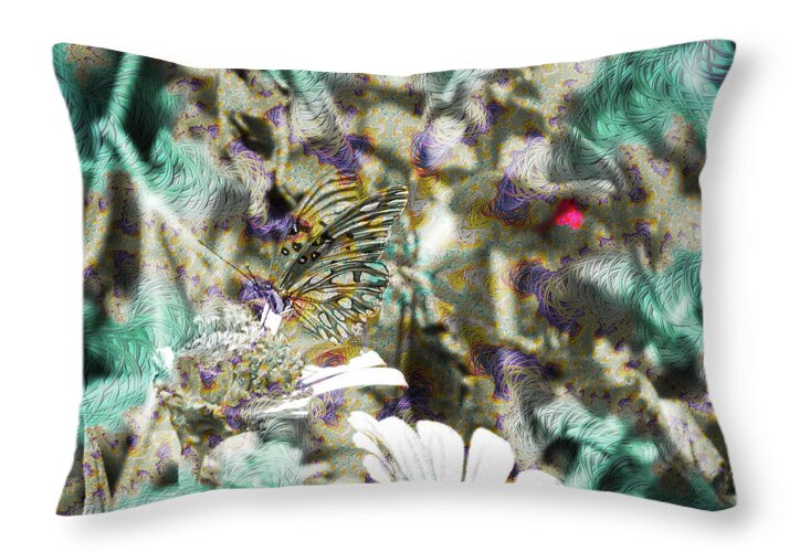 Yellow Butterfly and Teal Waves Overlay - Throw Pillow