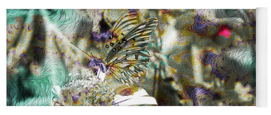 Yellow Butterfly and Teal Waves Overlay - Yoga Mat