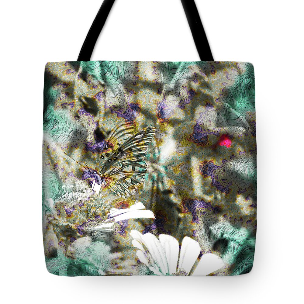 Yellow Butterfly and Teal Waves Overlay - Tote Bag