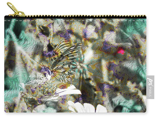Yellow Butterfly and Teal Waves Overlay - Zip Pouch