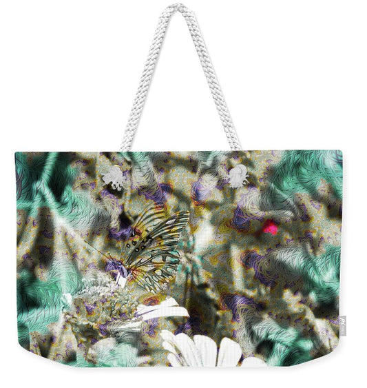 Yellow Butterfly and Teal Waves Overlay - Weekender Tote Bag