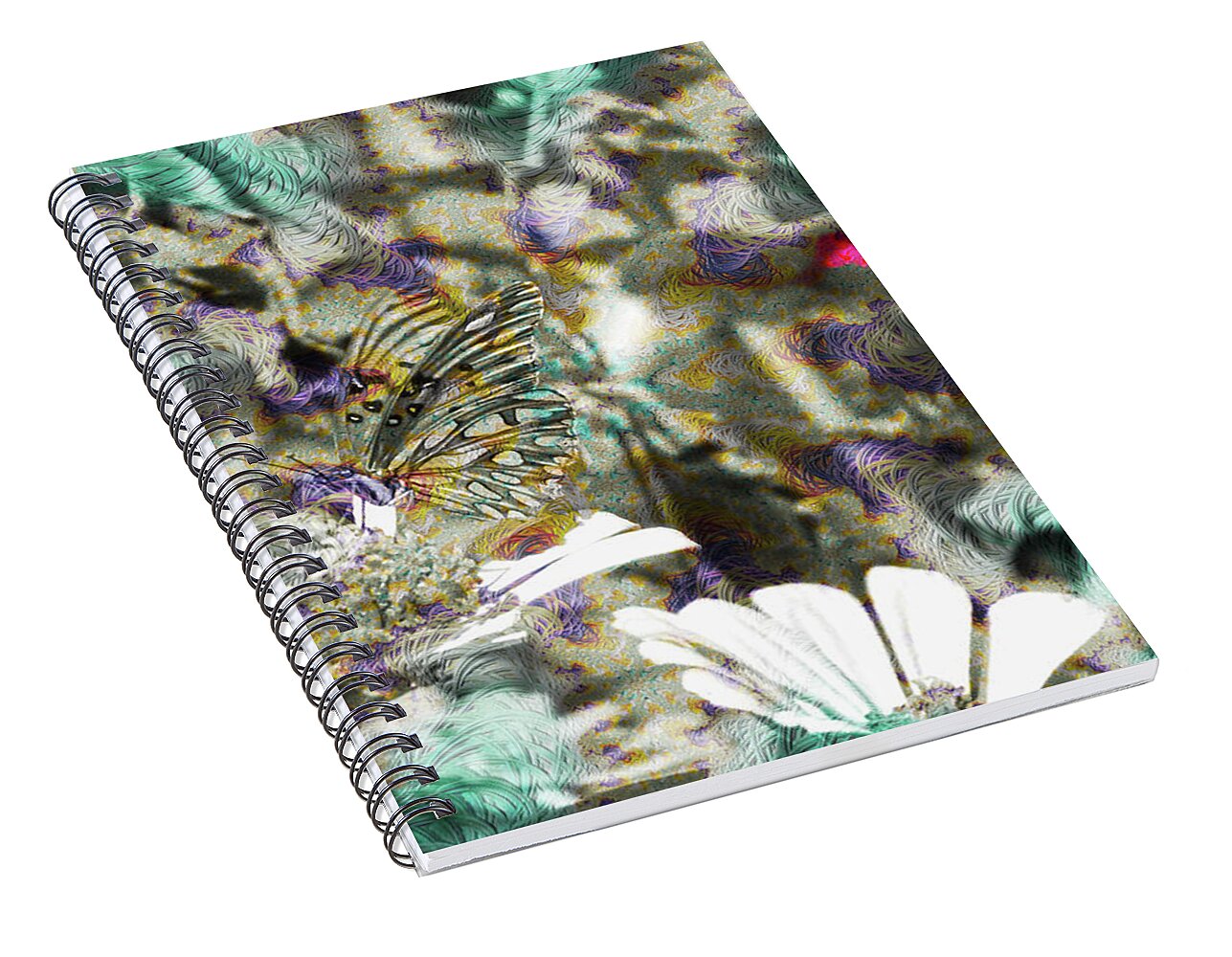 Yellow Butterfly and Teal Waves Overlay - Spiral Notebook