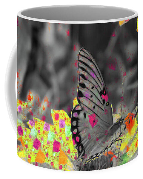 Yellows and Reds Abstract Overlay Colorless Butterfly - Mug