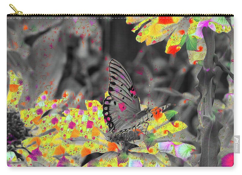 Yellows and Reds Abstract Overlay Colorless Butterfly - Zip Pouch