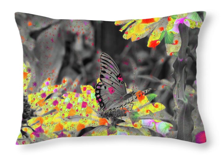 Yellows and Reds Abstract Overlay Colorless Butterfly - Throw Pillow
