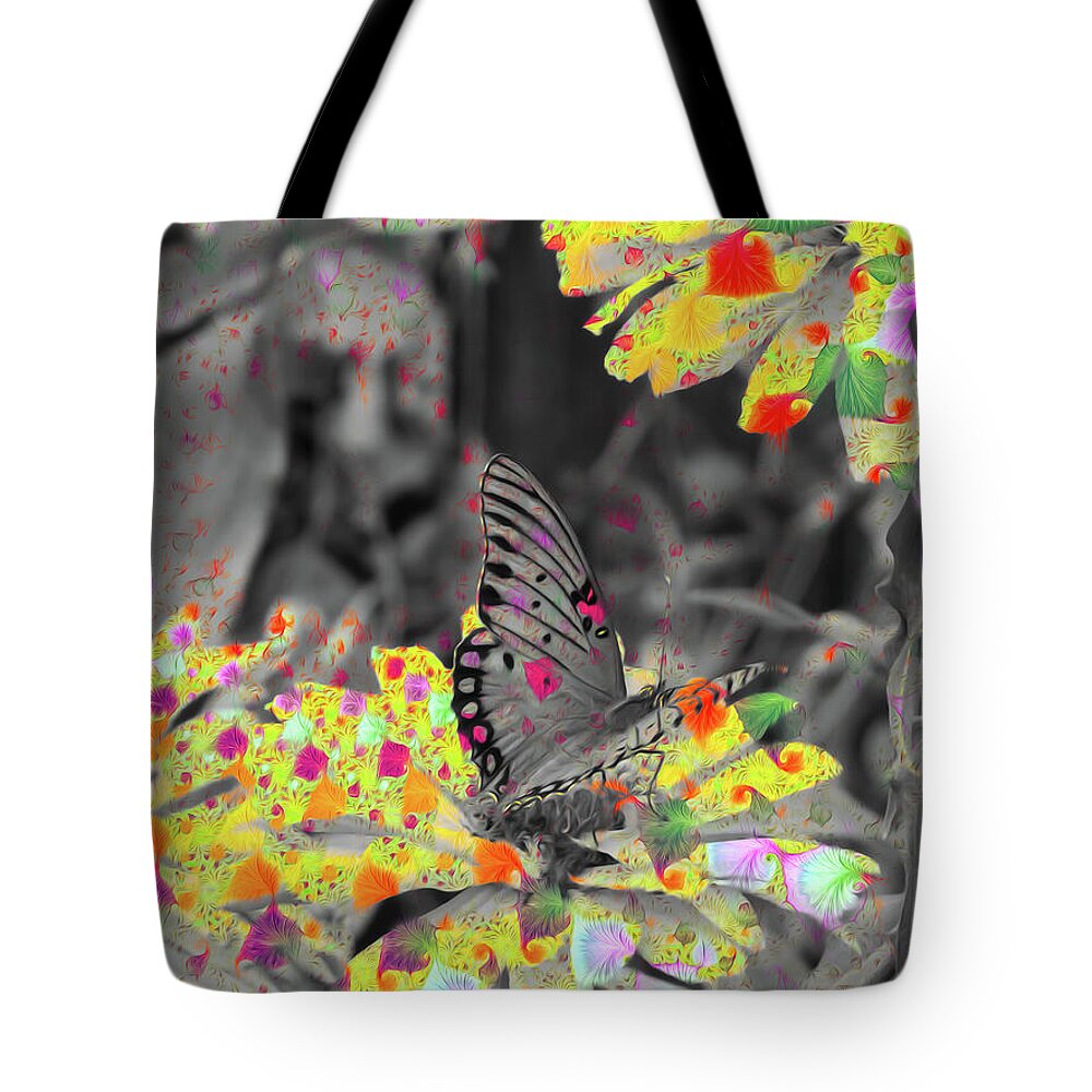 Yellows and Reds Abstract Overlay Colorless Butterfly - Tote Bag