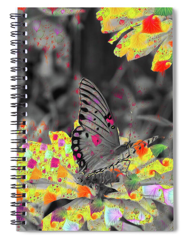 Yellows and Reds Abstract Overlay Colorless Butterfly - Spiral Notebook