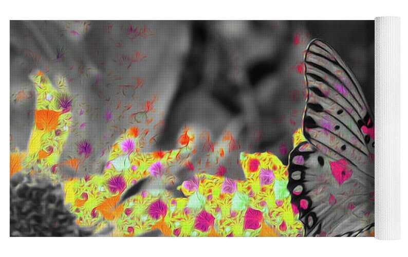 Yellows and Reds Abstract Overlay Colorless Butterfly - Yoga Mat