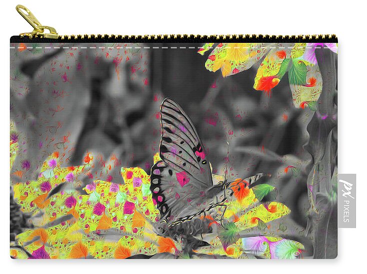 Yellows and Reds Abstract Overlay Colorless Butterfly - Zip Pouch
