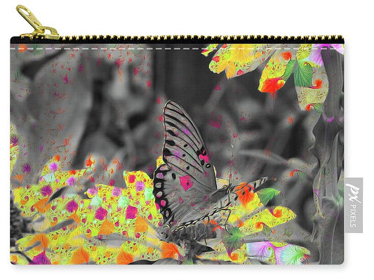 Yellows and Reds Abstract Overlay Colorless Butterfly - Zip Pouch