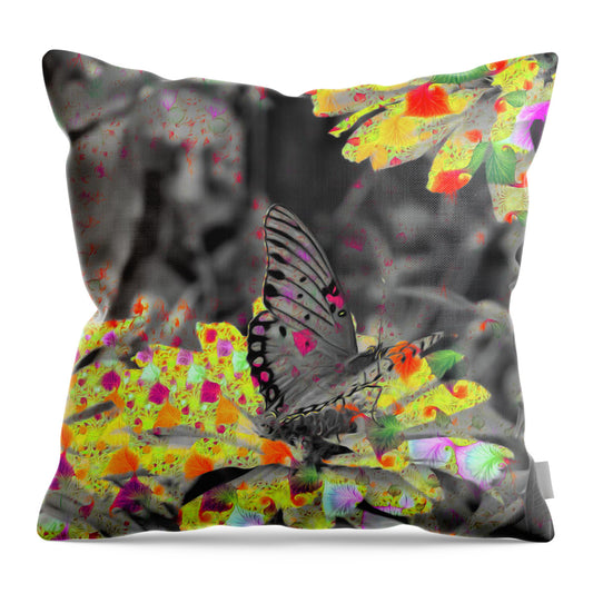 Yellows and Reds Abstract Overlay Colorless Butterfly - Throw Pillow