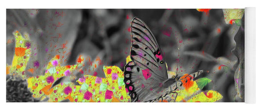 Yellows and Reds Abstract Overlay Colorless Butterfly - Yoga Mat