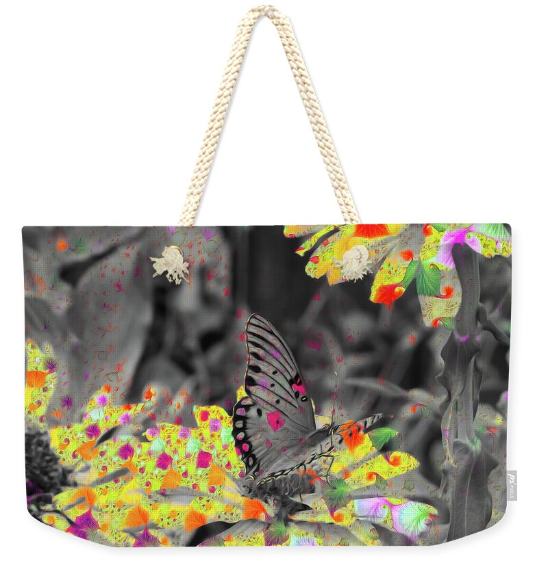Yellows and Reds Abstract Overlay Colorless Butterfly - Weekender Tote Bag