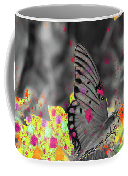 Yellows and Reds Abstract Overlay Colorless Butterfly - Mug