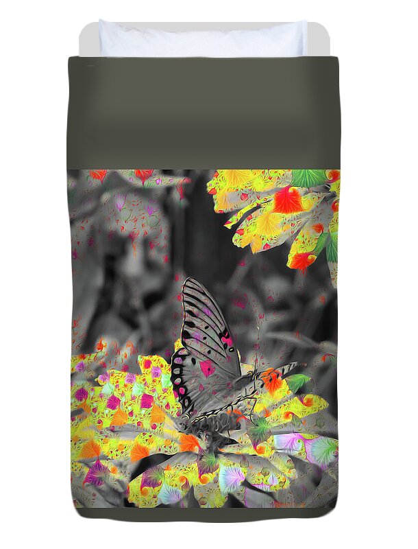 Yellows and Reds Abstract Overlay Colorless Butterfly - Duvet Cover