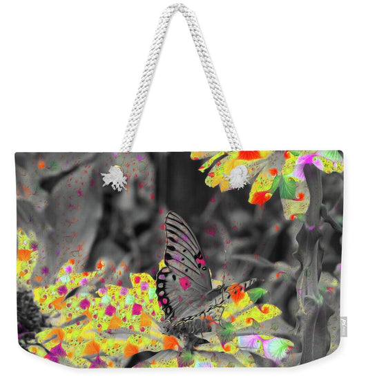 Yellows and Reds Abstract Overlay Colorless Butterfly - Weekender Tote Bag