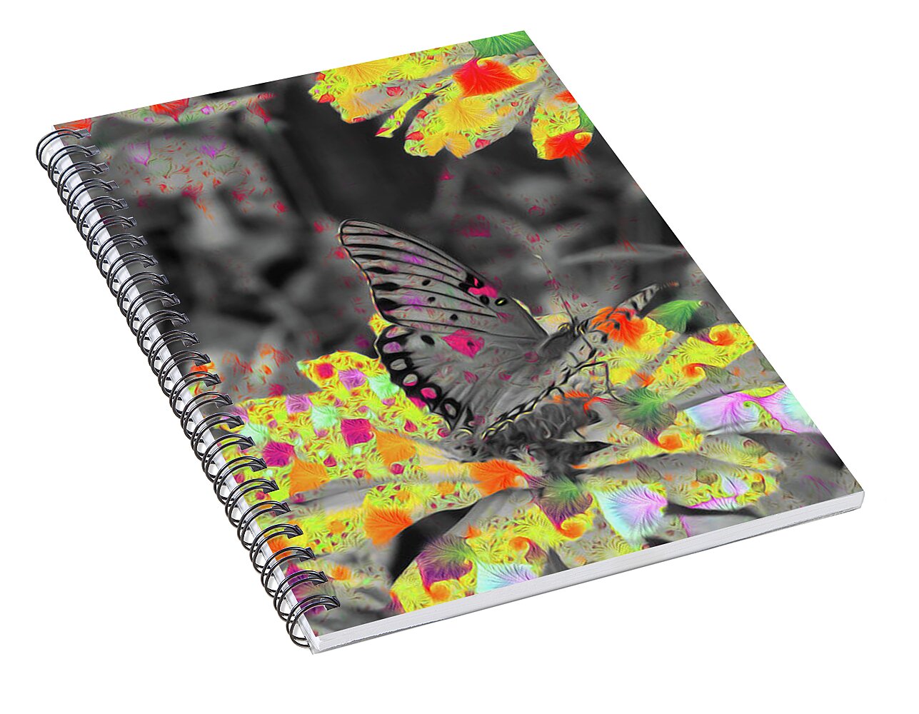 Yellows and Reds Abstract Overlay Colorless Butterfly - Spiral Notebook