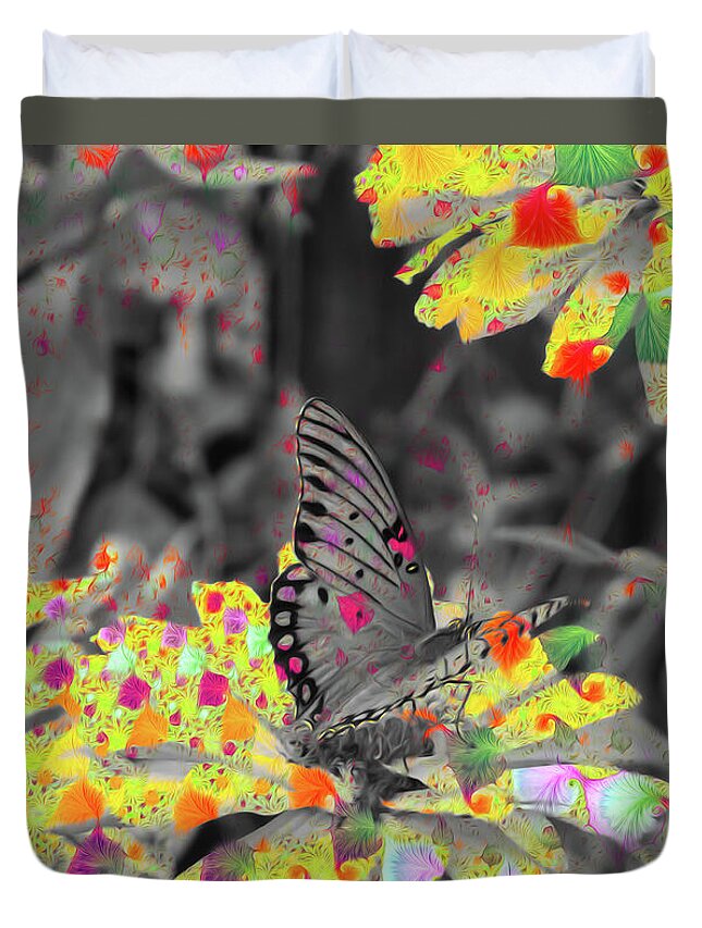 Yellows and Reds Abstract Overlay Colorless Butterfly - Duvet Cover
