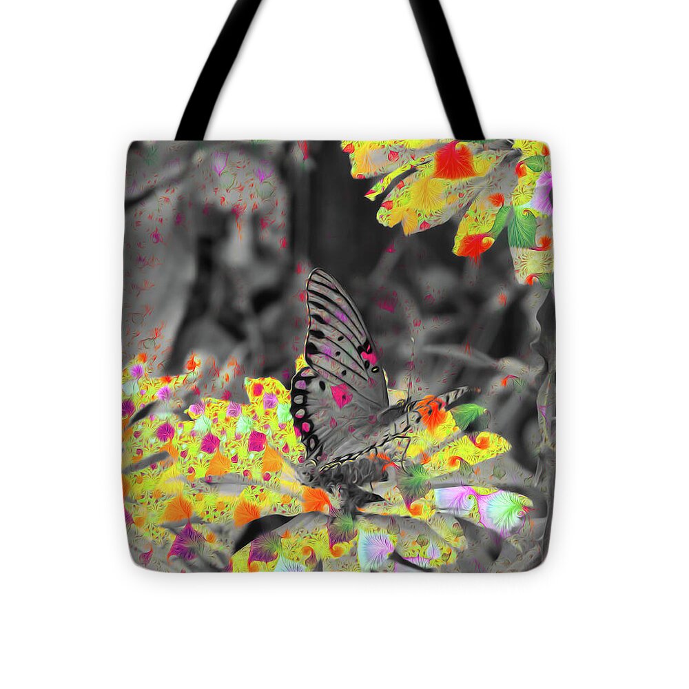 Yellows and Reds Abstract Overlay Colorless Butterfly - Tote Bag