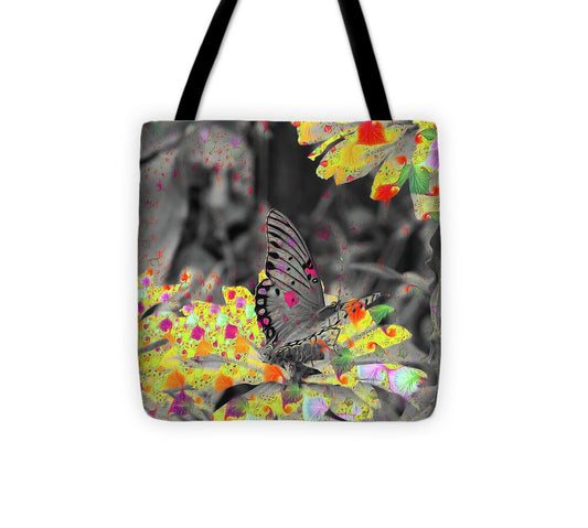Yellows and Reds Abstract Overlay Colorless Butterfly - Tote Bag